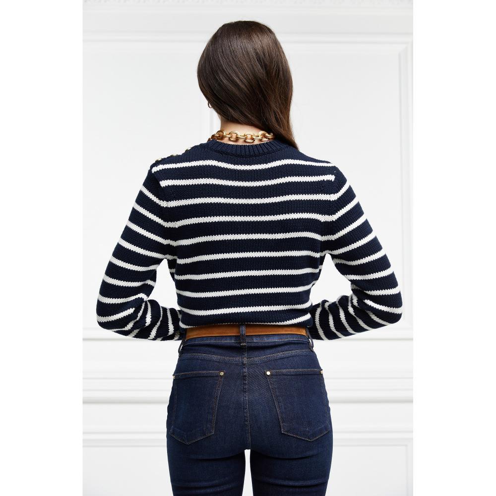 Holland Cooper Henley Striped Ladies Crew Jumper - Ink Navy/Natural - William Powell