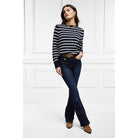 Holland Cooper Henley Striped Ladies Crew Jumper - Ink Navy/Natural - William Powell