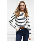 Holland Cooper Henley Striped Ladies Crew Jumper - Natural/Ink Navy - William Powell