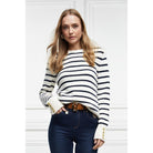 Holland Cooper Henley Striped Ladies Crew Jumper - Natural/Ink Navy - William Powell