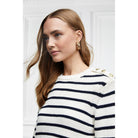 Holland Cooper Henley Striped Ladies Crew Jumper - Natural/Ink Navy - William Powell