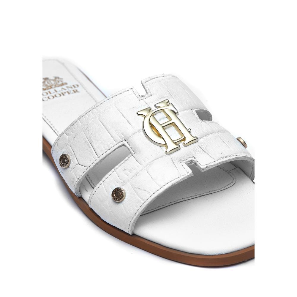 Holland Cooper Monogram Ladies Sliders - White Croc - William Powell