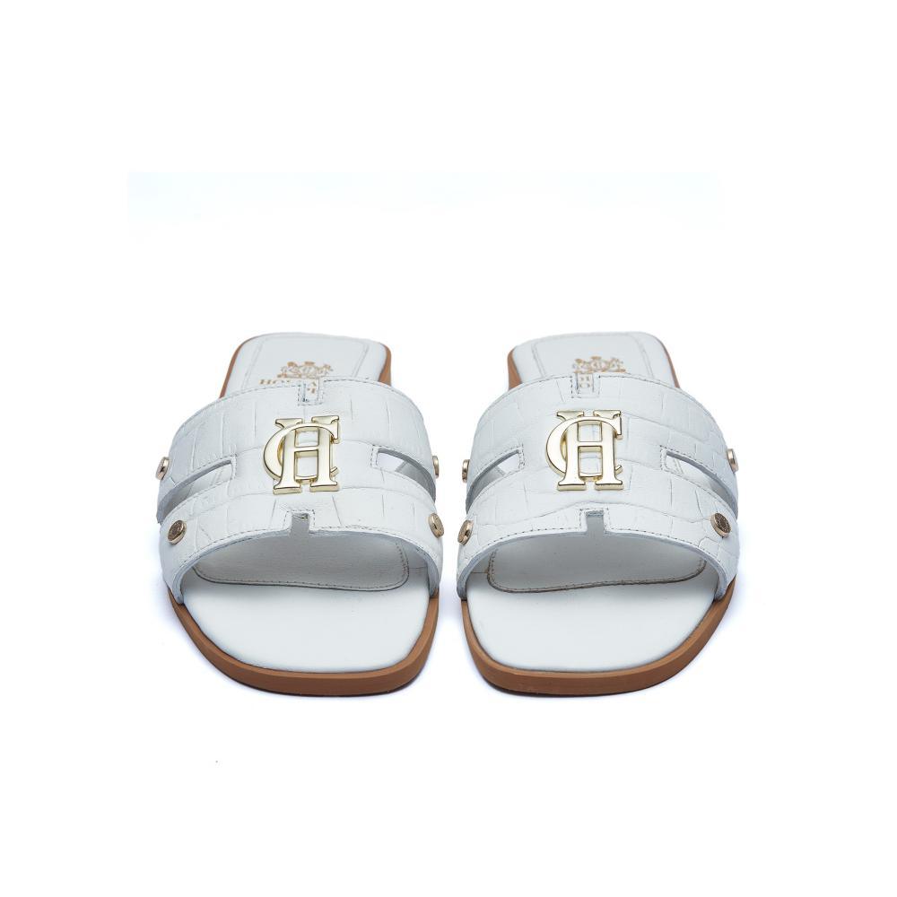 Holland Cooper Monogram Ladies Sliders - White Croc - William Powell