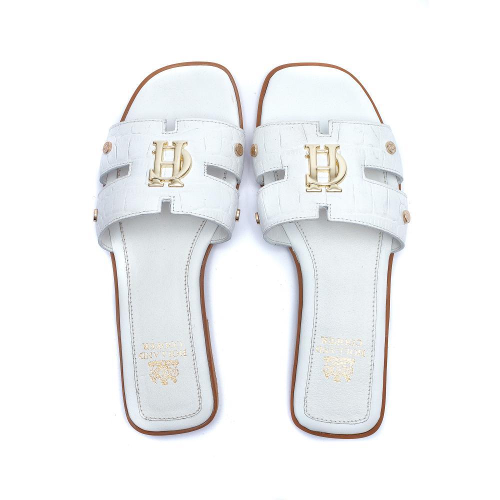 Holland Cooper Monogram Ladies Sliders - White Croc - William Powell