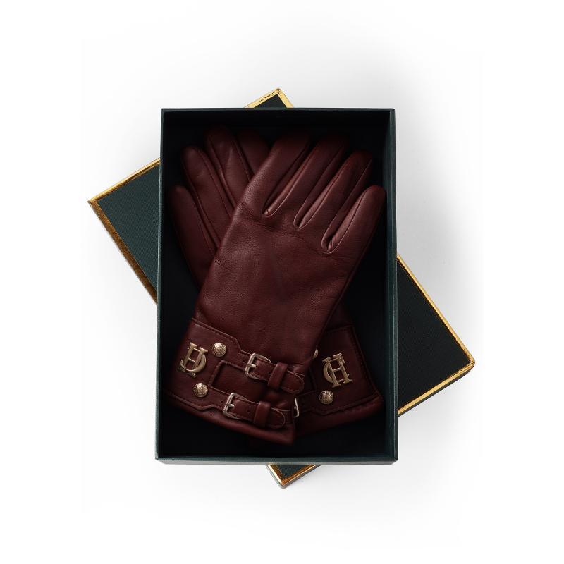 Holland Cooper Monogram Leather Ladies Gloves - Chocolate - William Powell