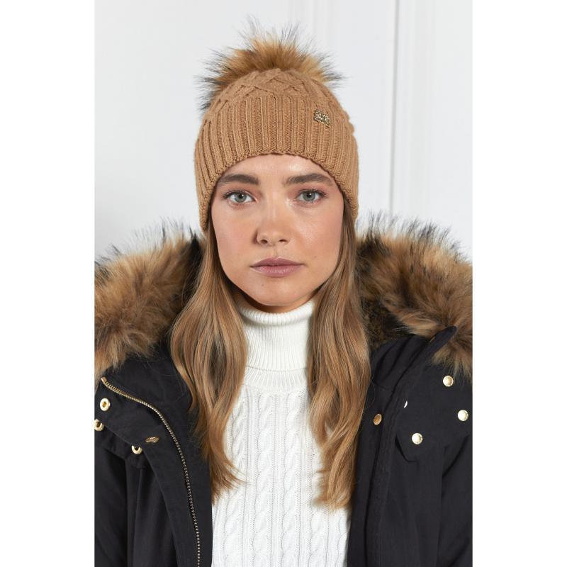 Holland Cooper Windsor Cable Ladies Bobble Hat - Camel Marl - William Powell