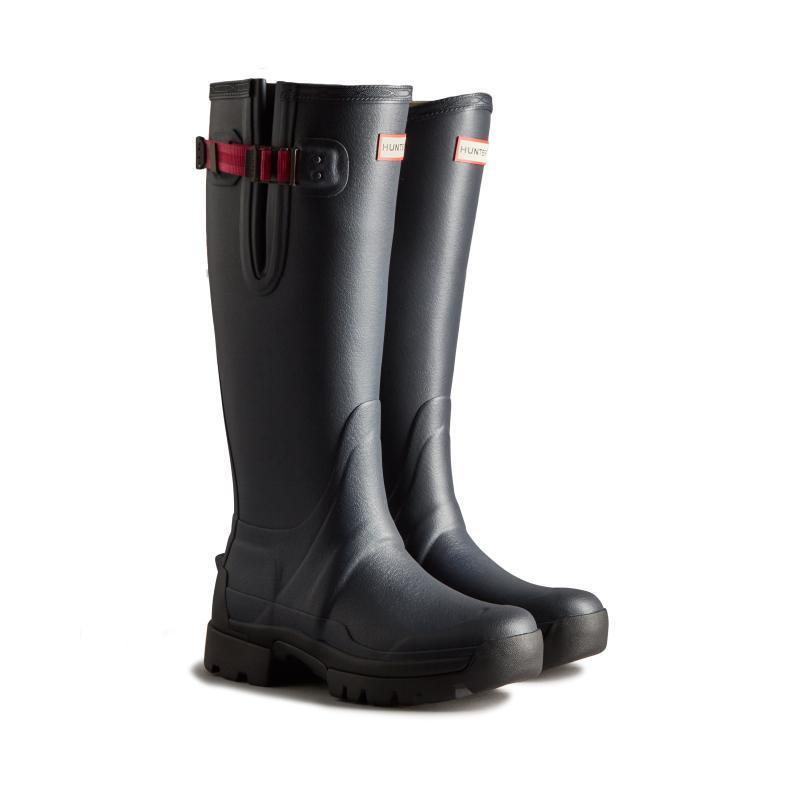 Hunter Balmoral Side Adjustable Neoprene Ladies Wellington Boots - Navy/Peppercorn - William Powell
