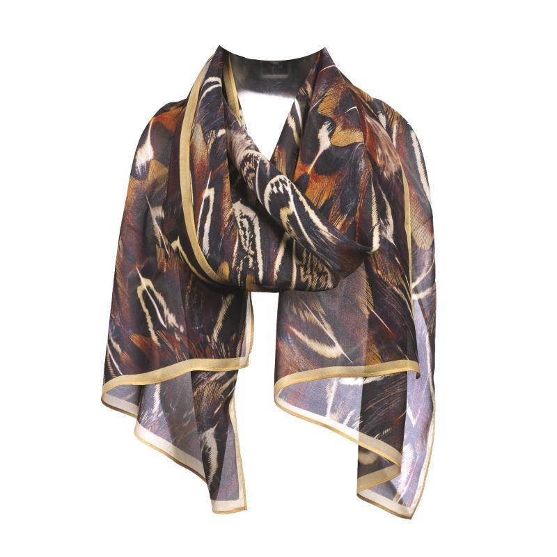 Ladies Silk Chiffon Scarf - Pheasant Feathers - William Powell