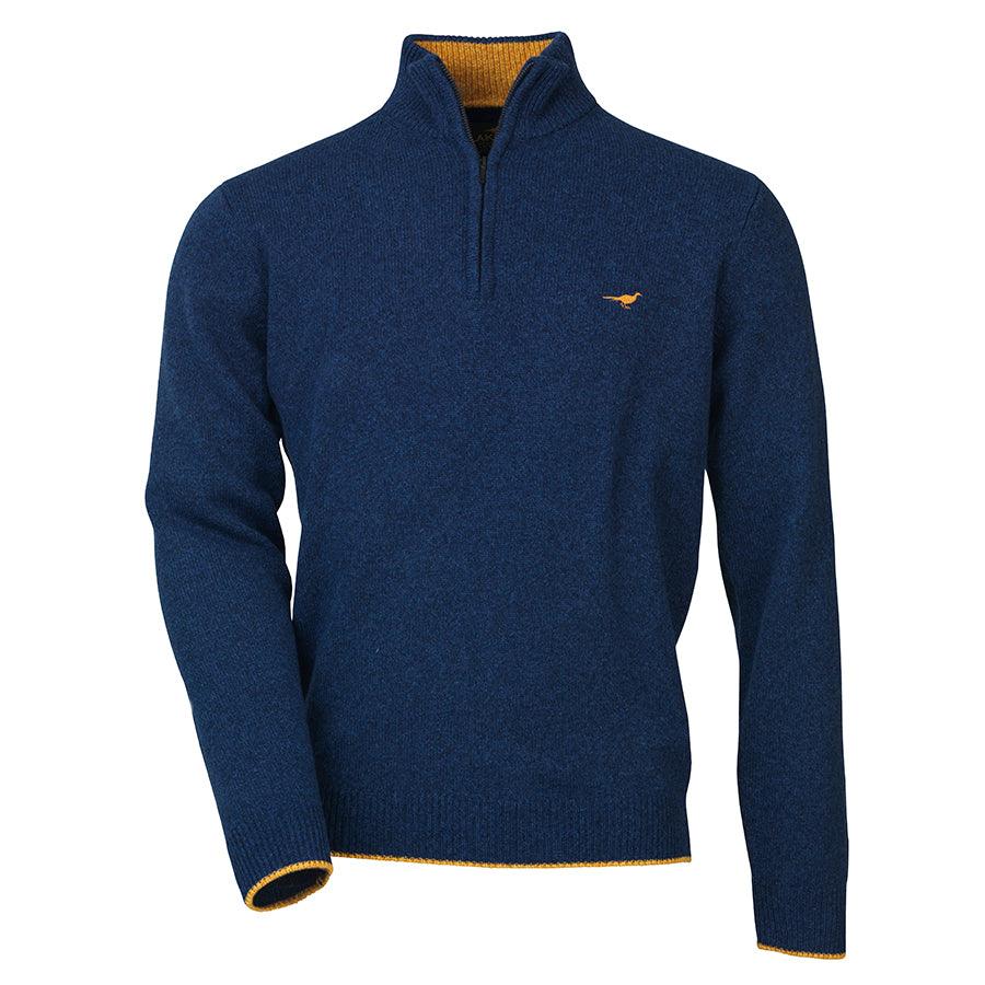 Laksen Brompton Zip Neck Lambswool Mens Jumper - Midnight - William Powell