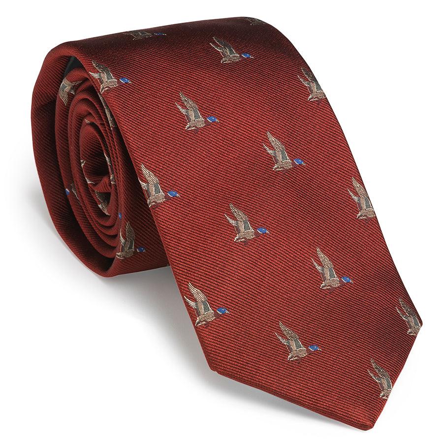 Laksen Duck in Flight Mens Tie - Vintage Red - William Powell