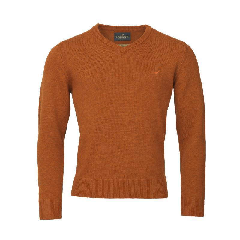 Laksen Johnston V-Neck Lambswool Mens Jumper - Blood Orange - William Powell