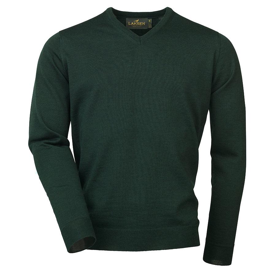 Laksen Sussex V-Neck Mens Merino Jumper - Pine - William Powell