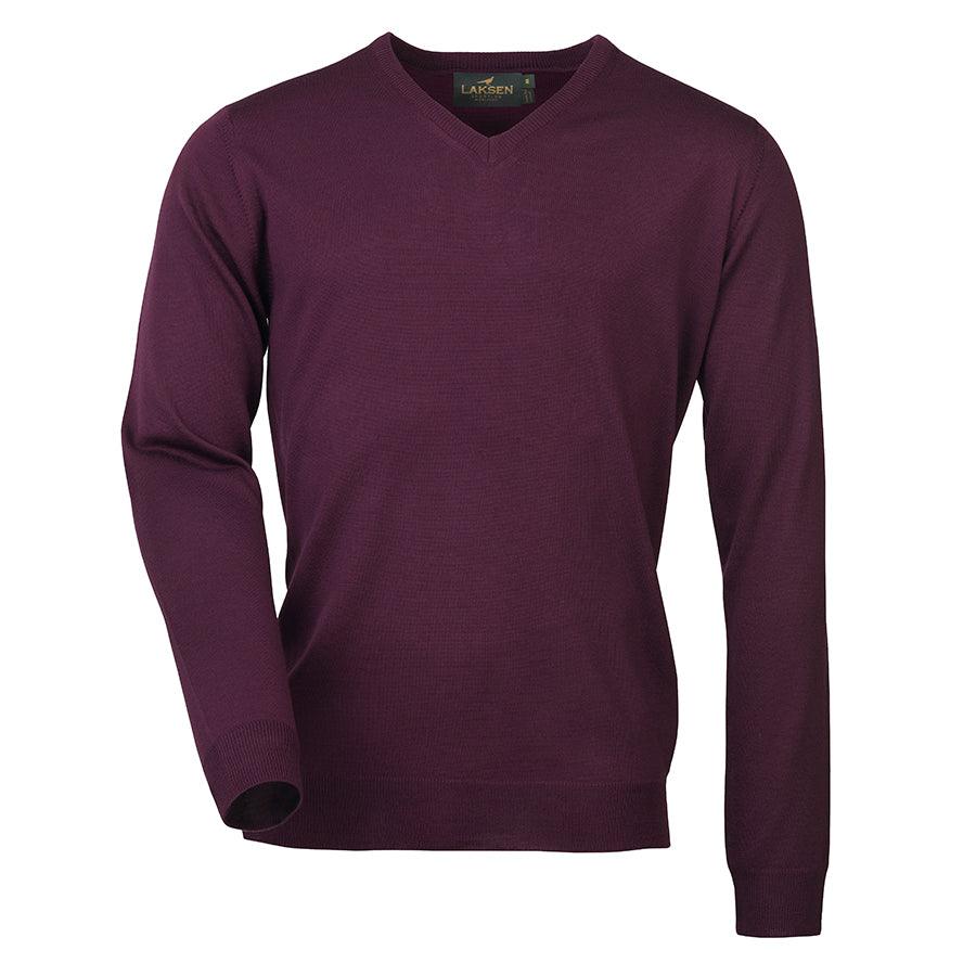 Laksen Sussex V-Neck Mens Merino Jumper - Purple - William Powell