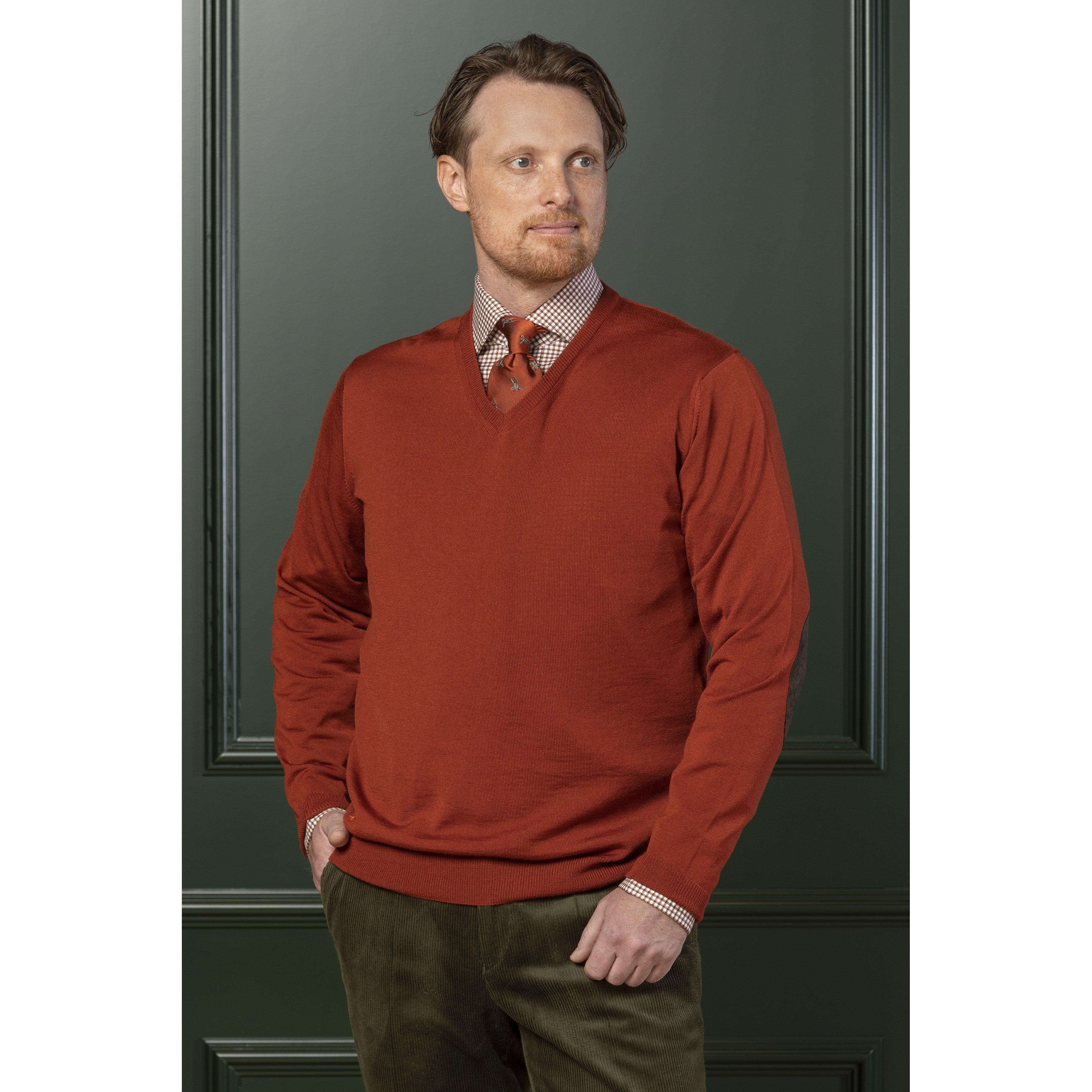 Laksen Sussex V-Neck Mens Merino Jumper - Tile - William Powell