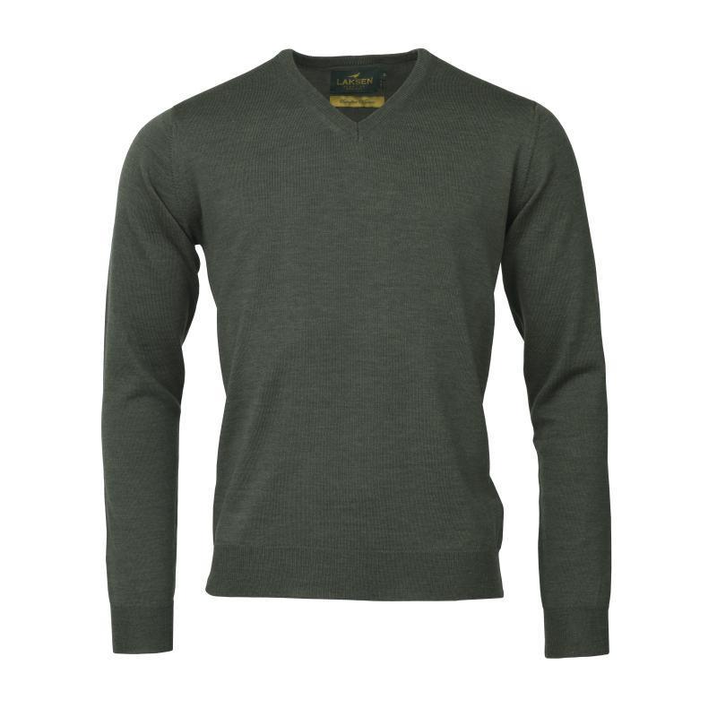 Laksen Sussex V-Neck Merino Mens Jumper - Forest - William Powell