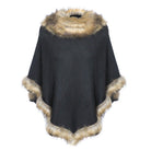 Luxury Poncho with Faux Fur Trim (One Size) - Black - William Powell