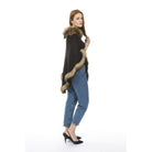 Luxury Poncho with Faux Fur Trim (One Size) - Black - William Powell