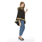 Luxury Poncho with Faux Fur Trim (One Size) - Black - William Powell