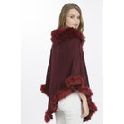 Luxury Poncho with Faux Fur Trim (One Size) - Red - William Powell