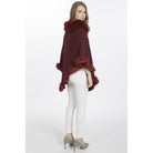 Luxury Poncho with Faux Fur Trim (One Size) - Red - William Powell