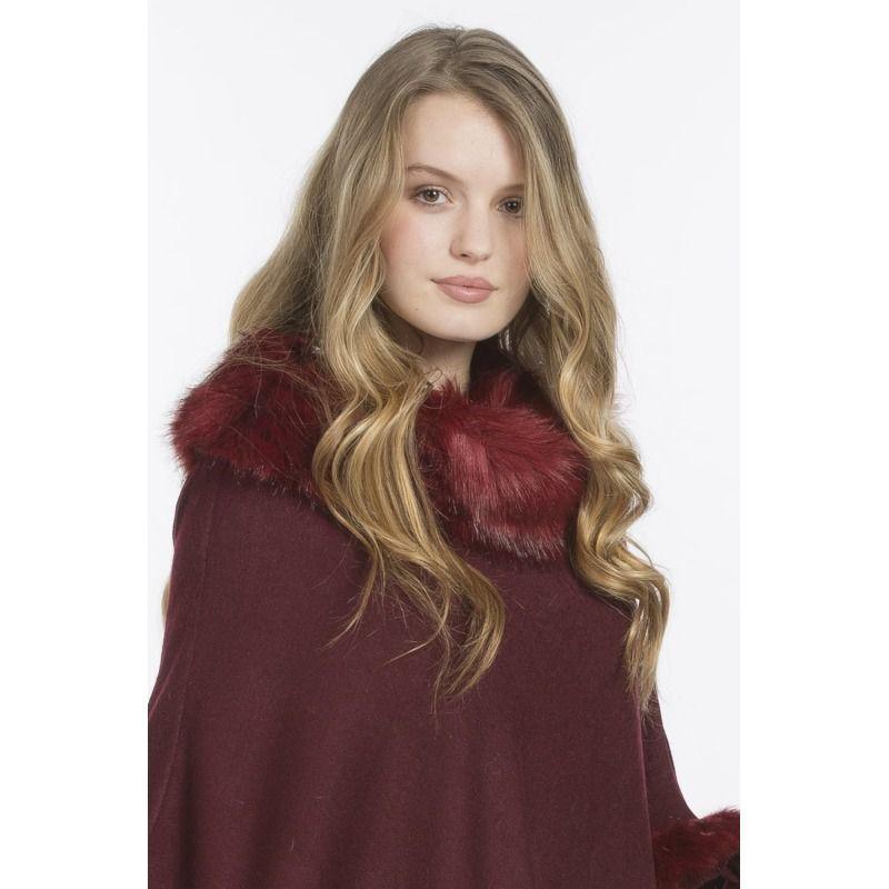 Luxury Poncho with Faux Fur Trim (One Size) - Red - William Powell