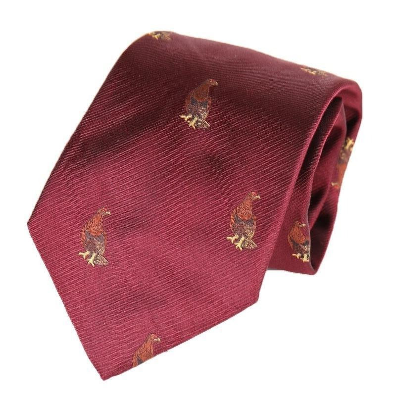 Luxury Silk Woven Grouse Tie - Wine - William Powell