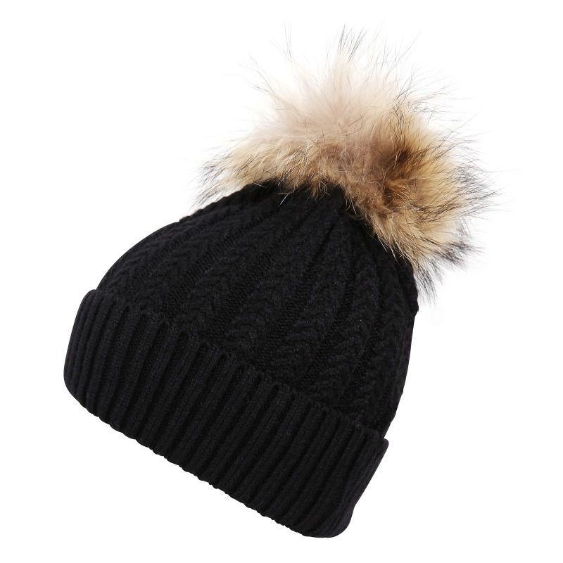 Luxury Wool Fur Pom Pom Hat - Black - William Powell