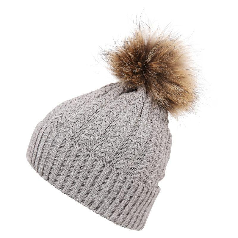 Luxury Wool Fur Pom Pom Hat - Light Grey - William Powell