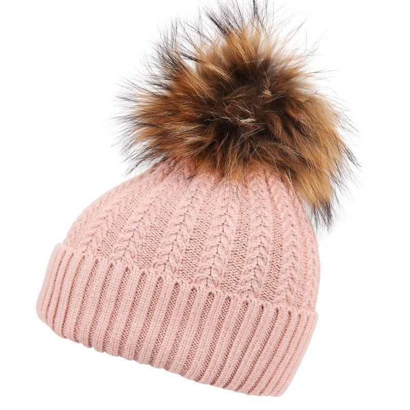 Luxury Wool Fur Pom Pom Hat - Pink - William Powell