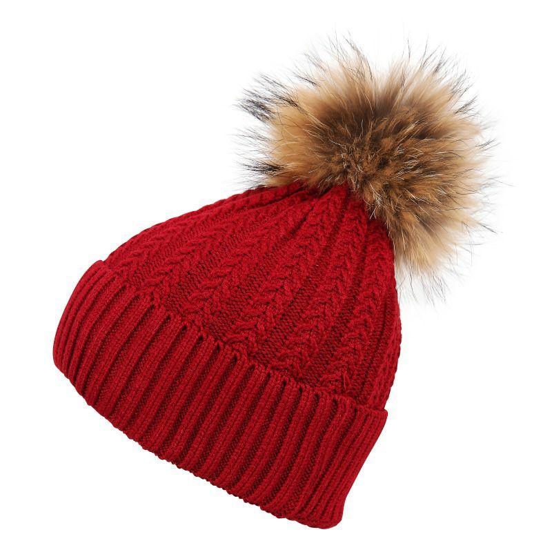Luxury Wool Fur Pom Pom Hat - Red - William Powell