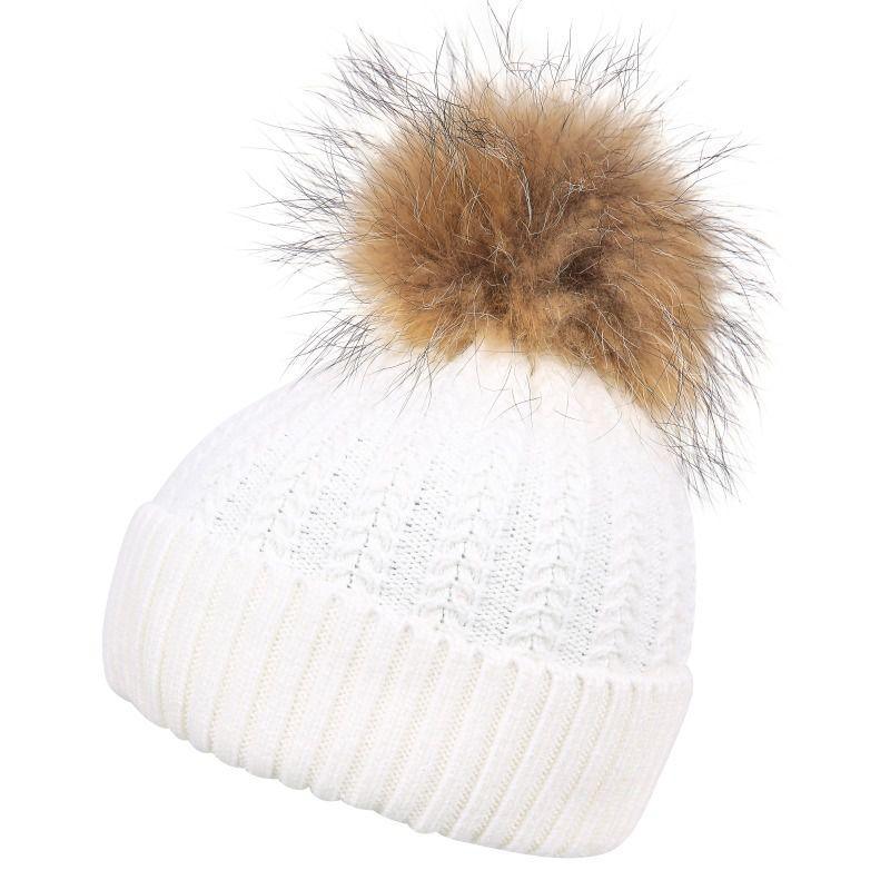 Luxury Wool Fur Pom Pom Hat - White - William Powell