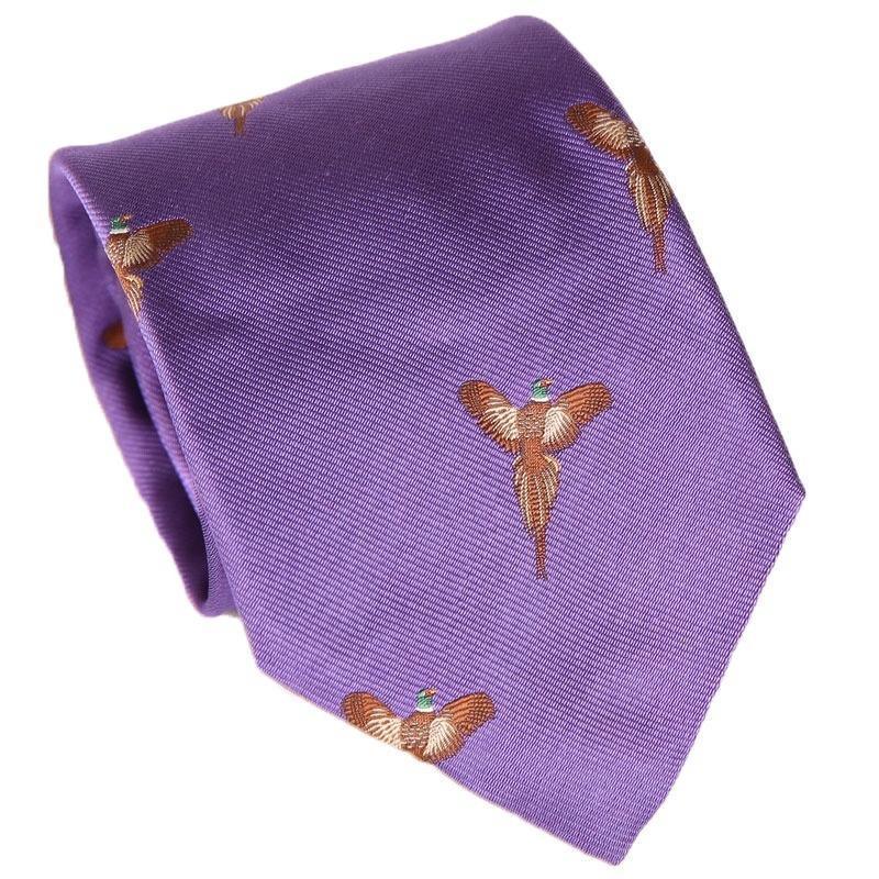 Luxury Woven Flying Pheasant Silk Tie - Purple - William Powell