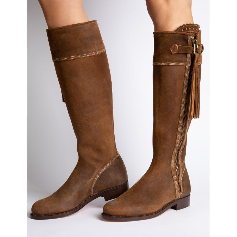 Penelope Chilvers Riding Tassel Oiled Suede Ladies Boot - Tan - William Powell