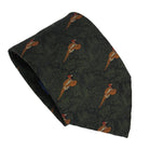 Polyester Tie Flying Pheasants Woodland Scene. Green - William Powell