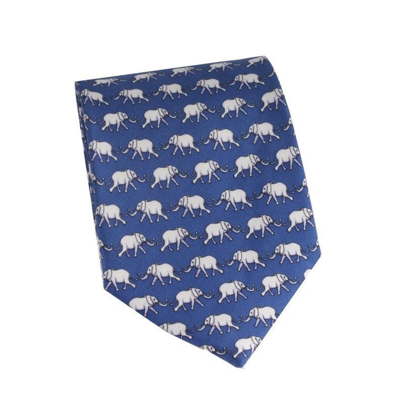Pure Silk Tie Blue Elephants - William Powell