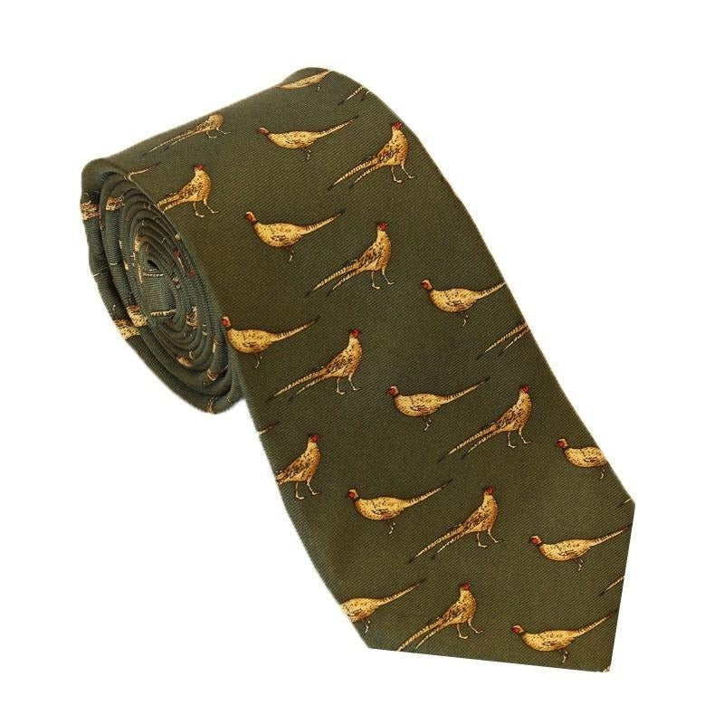 Pure Silk Tie Standing Pheasant - Green - William Powell