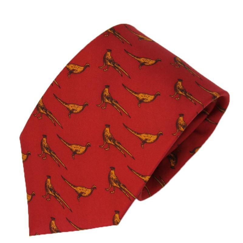 Pure Silk Tie Standing Pheasant - Red - William Powell