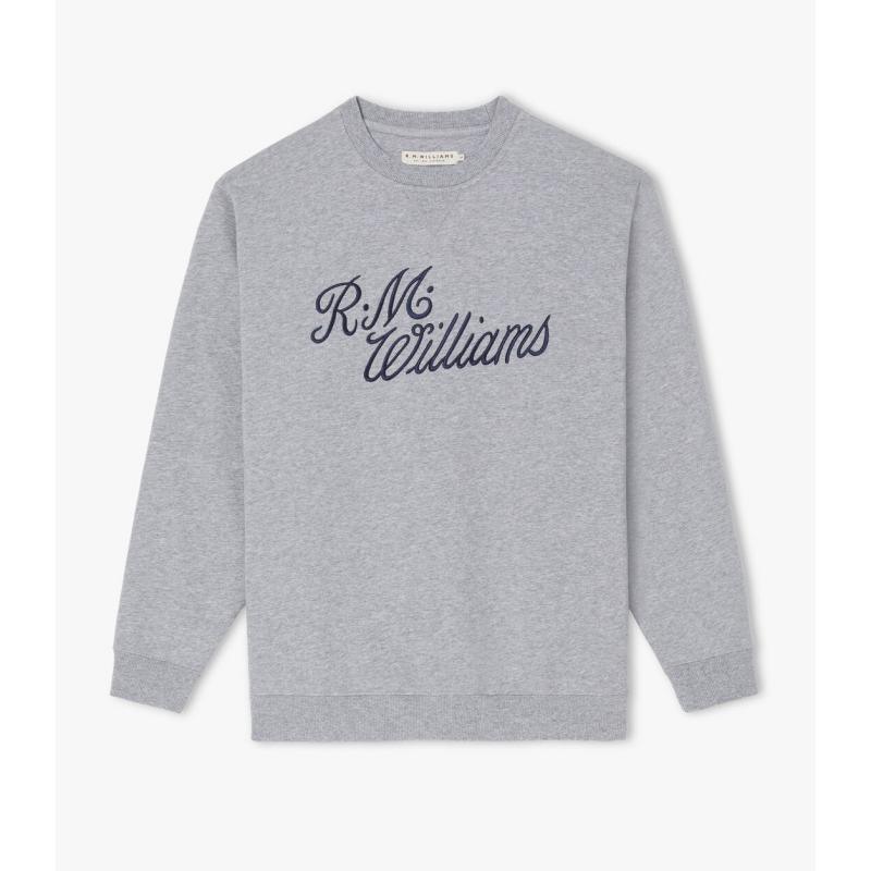 R.M.Williams Script Crew Neck Mens Sweater - Grey/Blue - William Powell