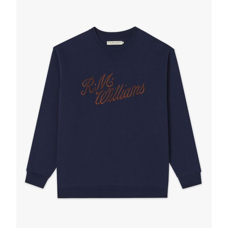 R.M.Williams Script Crew Neck Mens Sweater - Navy - William Powell