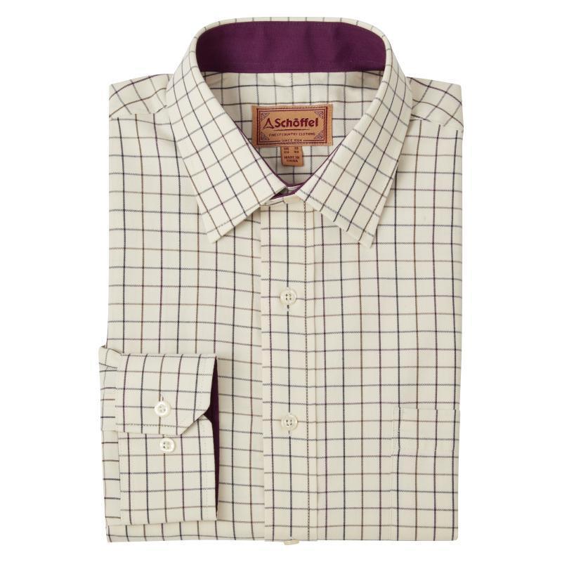 Schoffel Burnham Tattersall Classic Mens Shirt - Aubergine Check - William Powell