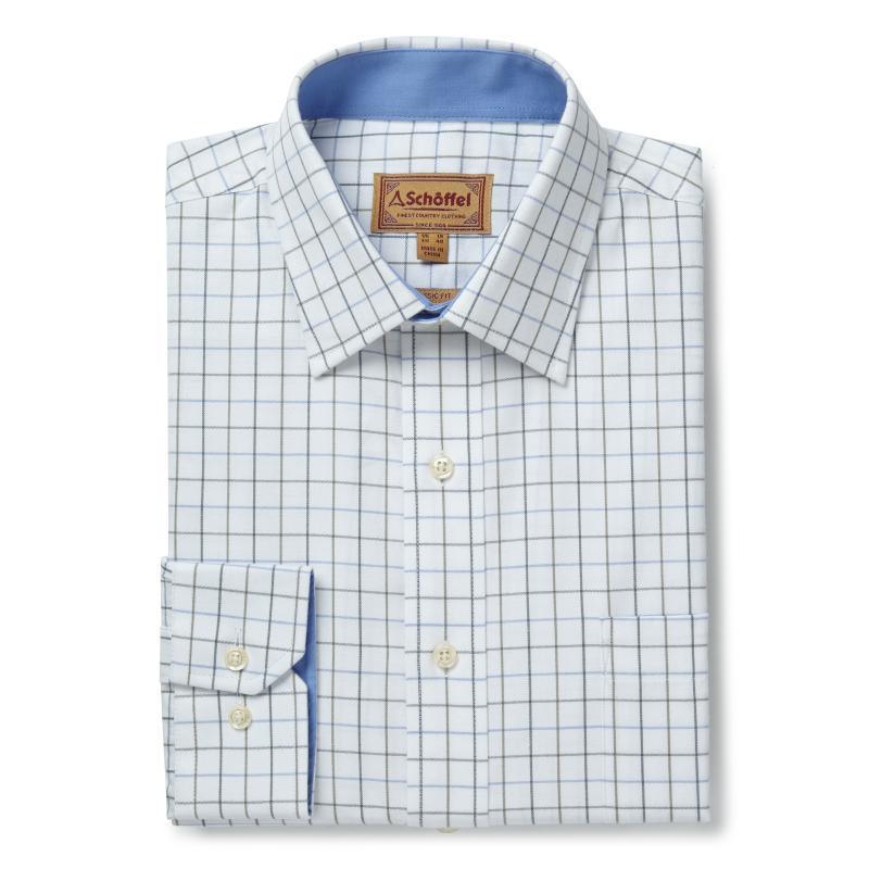 Schoffel Burnham Tattersall Mens Shirt - Blue Olive Check - William Powell