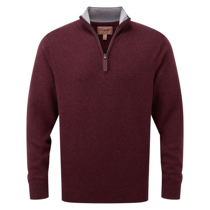 Schoffel Cotton Cashmere 1/4 Zip Mens Jumper - Damson - William Powell