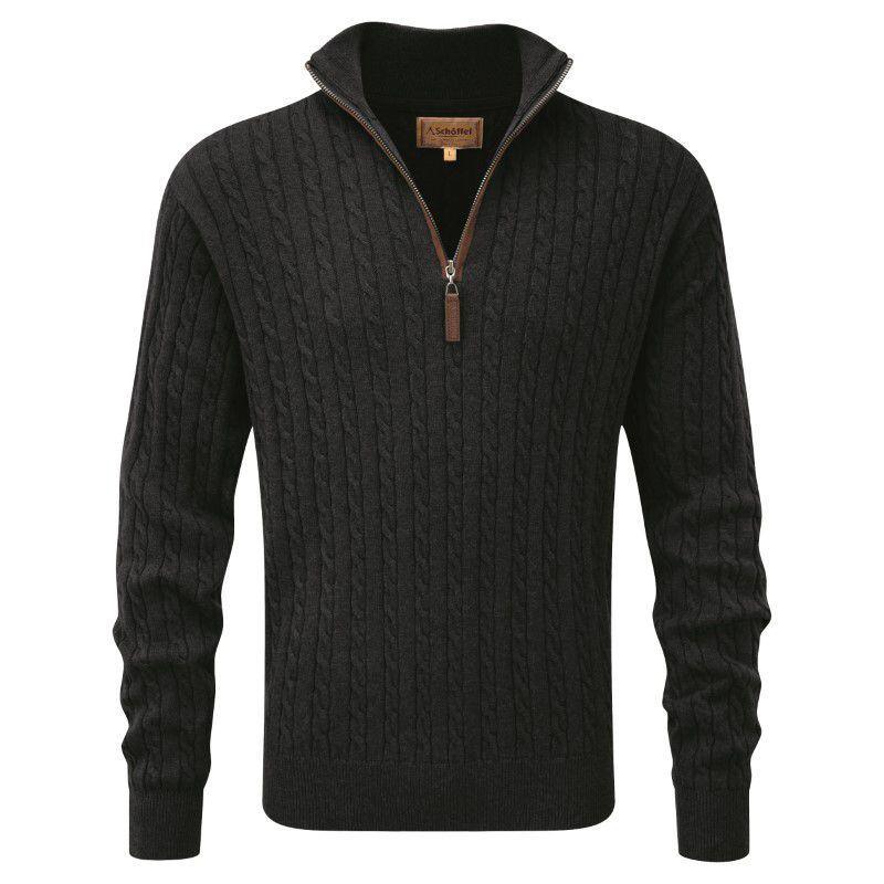 Schoffel Cotton Cashmere Cable 1/4 Zip Jumper - Charcoal - William Powell