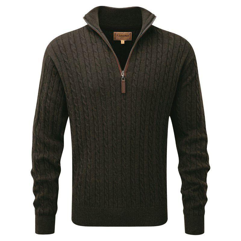Schoffel Cotton Cashmere Cable 1/4 Zip Jumper - Loden Green - William Powell