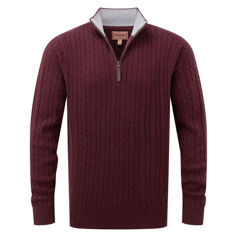 Schoffel Cotton Cashmere Cable 1/4 Zip Mens Jumper - Damson - William Powell