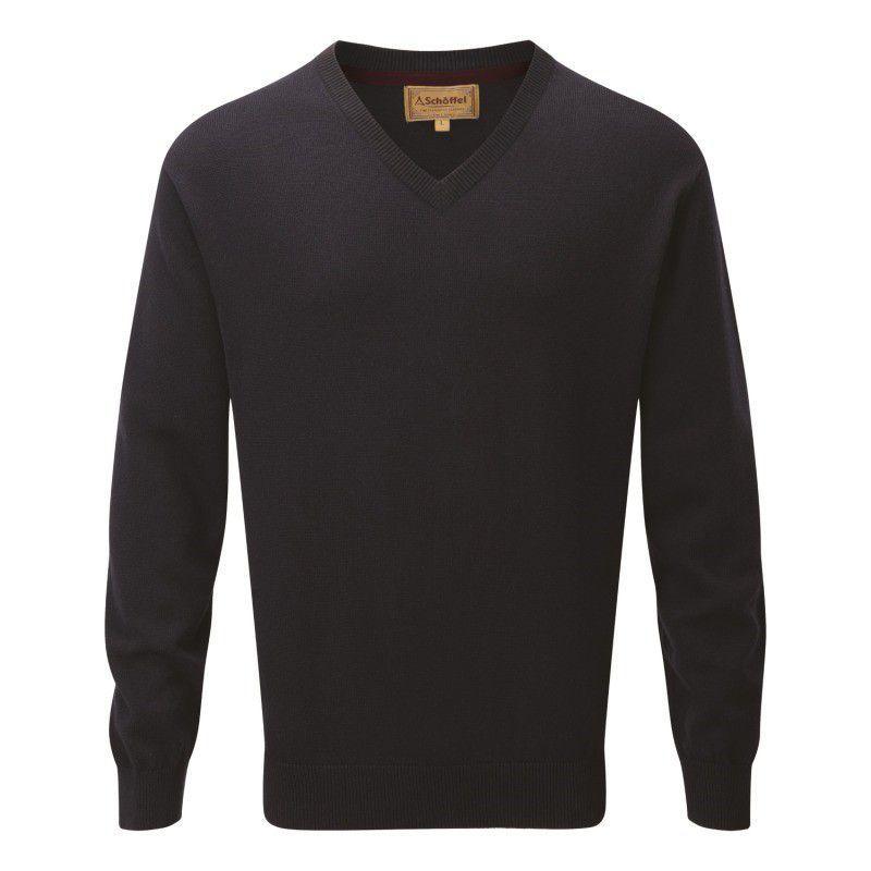 Schoffel Cotton Cashmere V Neck Jumper - Navy - William Powell