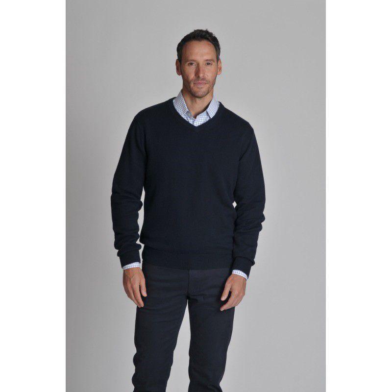 Schoffel Cotton Cashmere V Neck Jumper - Navy - William Powell