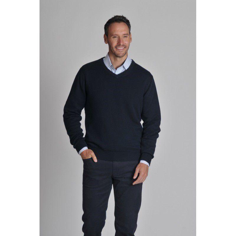 Schoffel Cotton Cashmere V Neck Jumper - Navy - William Powell