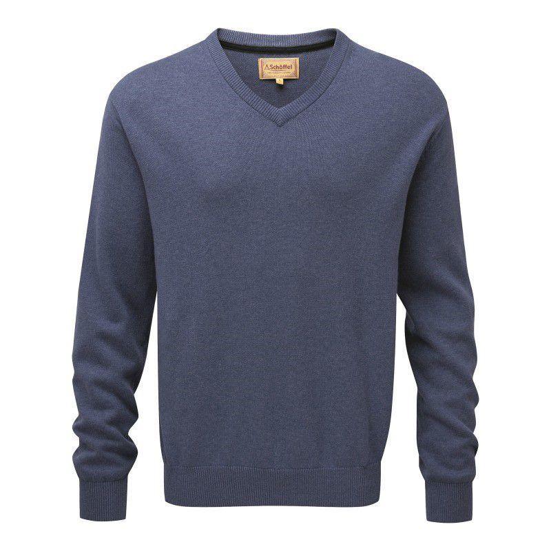 Schoffel Cotton Cashmere V Neck Jumper - Stone Blue - William Powell