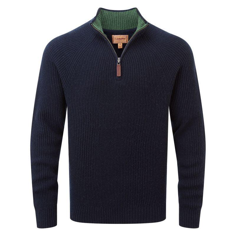 Schoffel Forres Ribbed Lambswool 1/4 Zip Neck Mens Jumper - Navy - William Powell